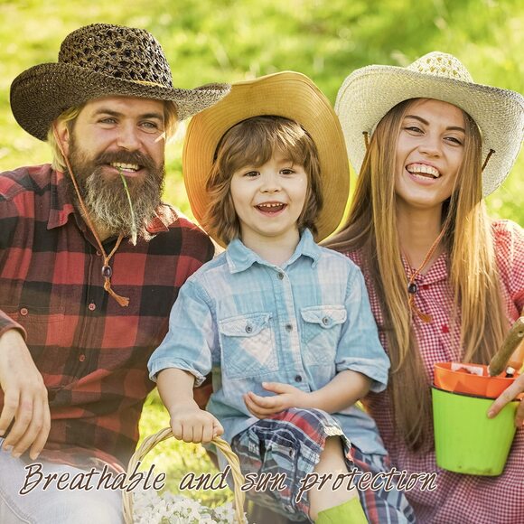 6184 9 Pack Straw Cowboy Hats For Women Western Cowgirl Beach Sun Hat Bulk